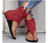 Flip Flop Sandals Women's Summer Flat Heel Round Toe Back Zipper Sandals Posh Gladiator Sandals Flip Flop Shoes Black 42 (Red 39 EU)