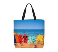 Flip-flops On A Sandy Beach Print Canvas Tote Bags per le donne Borsa della spesa riutilizzabile Grande palestra Tela Panno Sacchetto Portatile Shopping Borsa con tasca interna
