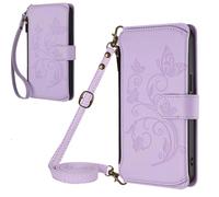 Flip Folio PU Pelle Portafoglio per Doogee NOTE 56X Cover con chiusura magnetica,tasca con cerniera,con 5 scomparti per carte di credito,con Cinturino da Polso Magnetica Fiore Cover Viola
