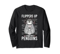 Flippers Up I Stand With Penguins Funny Arctic Gift Maglia a Manica