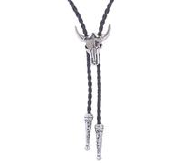 Flipslo Cravatta da cowboy occidentale da uomo Rodeo Western Bolo cravatta nativa americana rotonda accessori costume, 2#Cravatta Bolo Cranio Mucca Argento, Prossoefinito