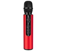 Flisdtry Microfono Bluetooth fili Doppio Altoparlante Microfono a condensatore Microfono portatile Karaoke per Live Streaming Discorso Rosso