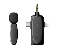 Flisdtry Microfono Lavalier wireless 3 in 1 con funzione Vlog Mic per fotocamera per computer Android