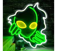 Flixyticy Insegne al neon per decorazioni murali, insegne colorate illuminate a LED alimentate tramite USB e dimmerabili per camere da letto, dormitori, feste, compleanni (Alien)