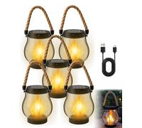 FLKWOP Kaliqo Lanterna solare per esterni, impermeabile, fiamma danzante, lanterna solare, luci esterne, corda di canapa Kaligo, lanterne a fiamma da appendere per decorazioni da giardino e cortile