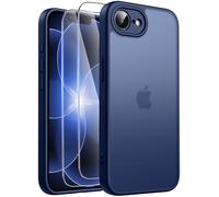 FLLAO Cover compatibile con iPhone 17e/iPhone 16e con 2 vetro temperato, protezione anti-urto di qualità militare, antigraffio, custodia di protezione paraurti posteriore traslucida lucida, blu