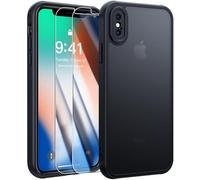 FLLAO Opaca Cover Compatibile con iPhone XS/X con 2 Vetro Temperato, [Della Fotocamera Protezione] Anticaduta Antiurto Hard PC Glassata Traslucida Custodia Compatibile con iPhone XS/X Nero