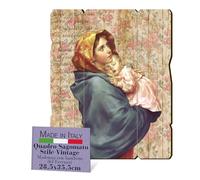 FLLI Bonella - Quadro Madonna con bambino del Ferruzzi Sagomato Vintage - Legno di Pioppo Spessore 8mm - Camera da Letto Sacro 28.5 x 35.5 cm - 100% Made in Italy