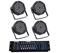 FLM 4 PAR LED FARO RGB 36 LED STROBO WASH PROGRAMMABILE DMX + MIXER 192