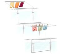 Flo.mar Stendibiancheria da Balcone e Parete 53x120 cm - Stendibiancheria con Kit Incluso per Ringhiera Tonda o Quadra - Stendino da Esterno in Alluminio Tubolare Bianco