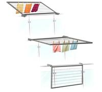 Flo.mar Stendibiancheria da Balcone e Parete 53x120 cm - Stendibiancheria con Kit Incluso per Ringhiera Tonda o Quadra - Stendino da Esterno in Alluminio Tubolare Grigio