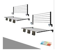 Flo.mar Stendibiancheria da parete, Stendino Richiudibile, Stendino verticale salva spazio da Interno e Esterno in Alluminio e Acciaio (Nero, 2x120 cm)