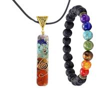 Floatdream 1 Pezzi Collana Chakra 1 Pezzi Braccialetto Chakra, Collana Di Cristallo Di Guarigione, Guarigione Meditazione Bracciale Elastico, Ciondolo In Pietra Naturale A Punta
