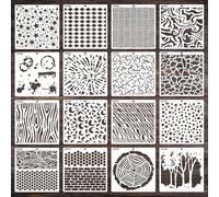 Floatdream 16 Pezzi Disegno Stencil Riutilizzabili in Plastica, Design Fai Da Te per L'arte Murale, Dipinti a Spruzzo e Graffiti (15 × 15 cm)