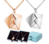 Floatdream 2 PCS Collana con Ciondolo a Forma di Busta, Collana con Busta per Coppie, Collana Donna Busta Acciaio, Ciondolo dal Design Letterario con Lettere Inglesi (Oro Rosa, Argento)