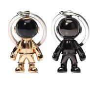 Floatdream 2 Pezzi Portachiavi Dell'astronauta Robot per Borsa da Scuola, Decorazione Chiavi Dello Zaino Dell'auto (Oro, Nero)