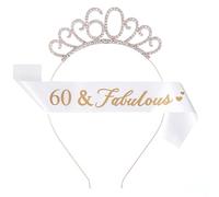 Floatdream Fascia e Diadema del 60 Compleanno Kit, Oro Rosa Compleanno Crown Coroncina Diadema, 60 Fascia e Diadema Favolosi, Adatto La Decorazione Della Festa Del 60° Compleanno.