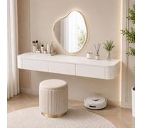 Floating Makeup Vanity, Wall Mounted Vanity Desk, Hanging Dressing Table | Fully Assembled Solid Wood Core, Rounded Edges And Included Hardware Simplify Wall Installation(White,63.0"/160cm)