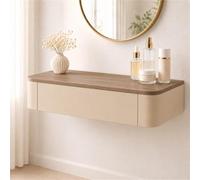 Floating Makeup Vanity, Wall Mounted Vanity Desk, Hanging Dressing Table | Fully Assembled Solid Wood Core, Rounded Edges And Included Hardware Simplify Wall Installation(Oak Khaki,23.6"/60cm)