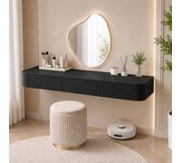 Floating Makeup Vanity, Wall Mounted Vanity Desk, Hanging Dressing Table | Fully Assembled Solid Wood Core, Rounded Edges And Included Hardware Simplify Wall Installation(Black,63.0"/160cm)