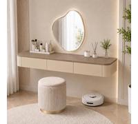 Floating Makeup Vanity, Wall Mounted Vanity Desk, Hanging Dressing Table | Fully Assembled Solid Wood Core, Rounded Edges And Included Hardware Simplify Wall Installation(Oak Khaki,63.0"/160cm)