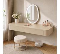 Floating Makeup Vanity, Wall Mounted Vanity Desk, Hanging Dressing Table | Fully Assembled Solid Wood Core, Rounded Edges And Included Hardware Simplify Wall Installation(Khaki,47.2"/120cm)