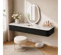 Floating Makeup Vanity, Wall Mounted Vanity Desk, Hanging Dressing Table | Fully Assembled Solid Wood Core, Rounded Edges And Included Hardware Simplify Wall Installation(M-Black,39.4"/100cm)