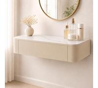 Floating Makeup Vanity, Wall Mounted Vanity Desk, Hanging Dressing Table | Fully Assembled Solid Wood Core, Rounded Edges And Included Hardware Simplify Wall Installation(M-Khaki,31.5"/80cm)