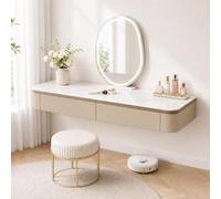 Floating Makeup Vanity, Wall Mounted Vanity Desk, Hanging Dressing Table | Fully Assembled Solid Wood Core, Rounded Edges And Included Hardware Simplify Wall Installation(M-Oak Khaki,55.1"/140cm)