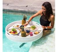 Floating Pool Tray, Rattan Float Table, Breakfast Tray on the Water, Bar, Suitable for Food and Drink,White
