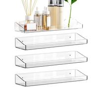 Floating Shelves - 4 pezzi Clear Display Organizer Rack, 15-Inch Transparent Wall-Mounted Shelf, Multi-Functional Storage | Kitchen, Bedroom, Bathroom Organizer for Makeup, Books, figurine