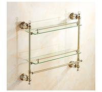 Floating Shelves Double Glass Shelf,Antique Shower Room Kitchen Storage Rack,Convenient to Clean The Bath Towel Rack (Color : Gold) (Gold)