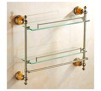 Floating Shelves Double Glass Shelf,Bathroom Shower Room Cosmetic Storage Rack,with Towel Rack,Easy to Clean,Kitchen Spice Rack