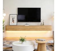 Floating TV Stand Wall Mounted TV Cabinet Modern TV Media Console Center 47-118 In Wall Mounted Media Console TV Stand With Door Large Storage For Living Room Bedroom(Wood led,55.1IN)