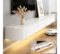 Floating TV Stand Wall Mounted TV Cabinet Modern TV Media Console Center 47-118 In Wall Mounted Media Console TV Stand With Door Large Storage For Living Room Bedroom(Rock white led,110.2IN)