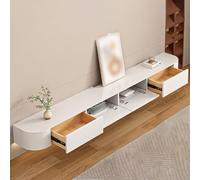 Floating TV Stand with Hidden Compartments Wall Mounted Media Console for Apartments Modern Entertainment Center with Open Shelves (White 220cm)