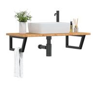 Floating Vanity Shelf with Steel Brackets, Solid Oak Wood Top, 100 x 50 x 2,5 cm, Space-Saving Bathroom Sink Countertop, Easy Wall Mount, Modern Design for Small Bathroom