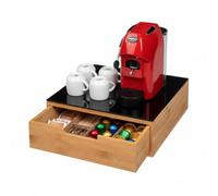 FLOBALIT Porta Capsule Portacialde in Bambù con Cassetto e Ripiano in Vetro - Organizer per Cialde, Capsule e Tisane - PortaCapsule Caffè, Bustine The e Zucchero Bamboo