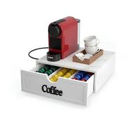 FLOBALIT Porta Capsule Portacialde in WPC con Cassetto e Ripiano effetto Marmo - Organizer per Cialde, Capsule e Tisane - PortaCapsule Caffè, Bustine The e Zucchero Bamboo (MODELLO C)