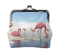 Flock of Pink Flamingos on the Beach - Portamonete con chiusura a bacio, stile vintage, per uomo e donna, Nero , Taglia unica, Portamonete
