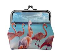 Flock of Pink Flamingos on The Beach - Portamonete da donna, compatto, con chiusura a bacio, con cerniera, per viaggi, shopping, idea regalo
