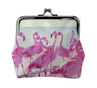 Flock of Pink Flamingos on The Beach - Portamonete da donna, compatto, con chiusura a bacio, con cerniera, per viaggi, shopping, idea regalo
