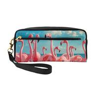 Flock of Pink Flamingos on the Beach Print Elegante borsa per il trucco da donna, borsa da viaggio per articoli da toeletta per scuola ufficio case