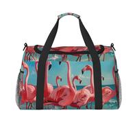 Flock of Pink Flamingos on the Beach Print Folding Carry On Tote Large Capacity Hand Carry Bag for Airplane Weekend Getaway