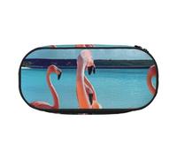 Flock of Pink Flamingos On The Beach Print Funzionalità Storage Pencil Bag School Students Boys Girls Everyday Use Pratico, Nero , Taglia unica, Organizer per borse