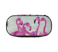 Flock of Pink Flamingos On The Beach Print Funzionalità Storage Pencil Bag School Students Boys Girls Everyday Use Pratico, Nero , Taglia unica, Organizer per borse
