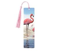 Flock of Pink Flamingos On The Beach Print Reading Page Markers Segnalibri 5pcs Segnalibri in legno con nappe, regali per gli amanti dei libri
