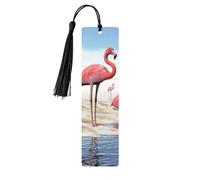Flock of Pink Flamingos On The Beach Print Reading Page Markers Segnalibri 5pcs Segnalibri in legno con nappe, regali per gli amanti dei libri