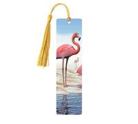 Flock of Pink Flamingos On The Beach Print Reading Page Markers Segnalibri 5pcs Segnalibri in legno con nappe, regali per gli amanti dei libri