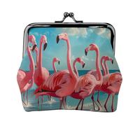 Flock of Pink Flamingos on The Beach Print Squisito Versatile Kiss Lock Coin Purse carino piccolo portafoglio con cerniera per monete carte